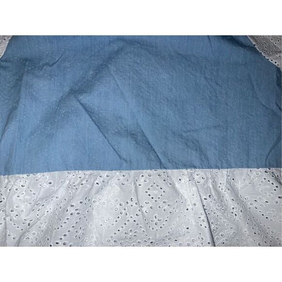 ROLLER RABBIT Demin WHITE EYELET TRIM V- Neck Sz S Baloon Sleeve Boho Bohemian - Picture 4 of 6